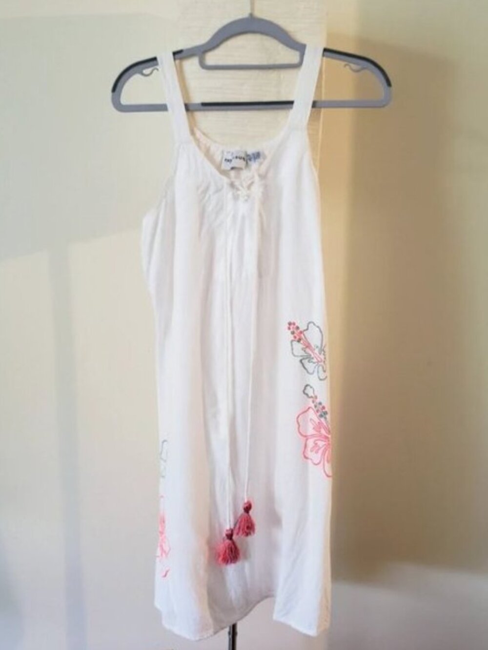 Raya Sun White Floral Embroidered Boho Mini Dress - Large